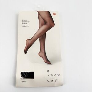A New Day Sheer Black Pantyhose Tights 20 Denier L/XL NIP Lightweight Hosiery